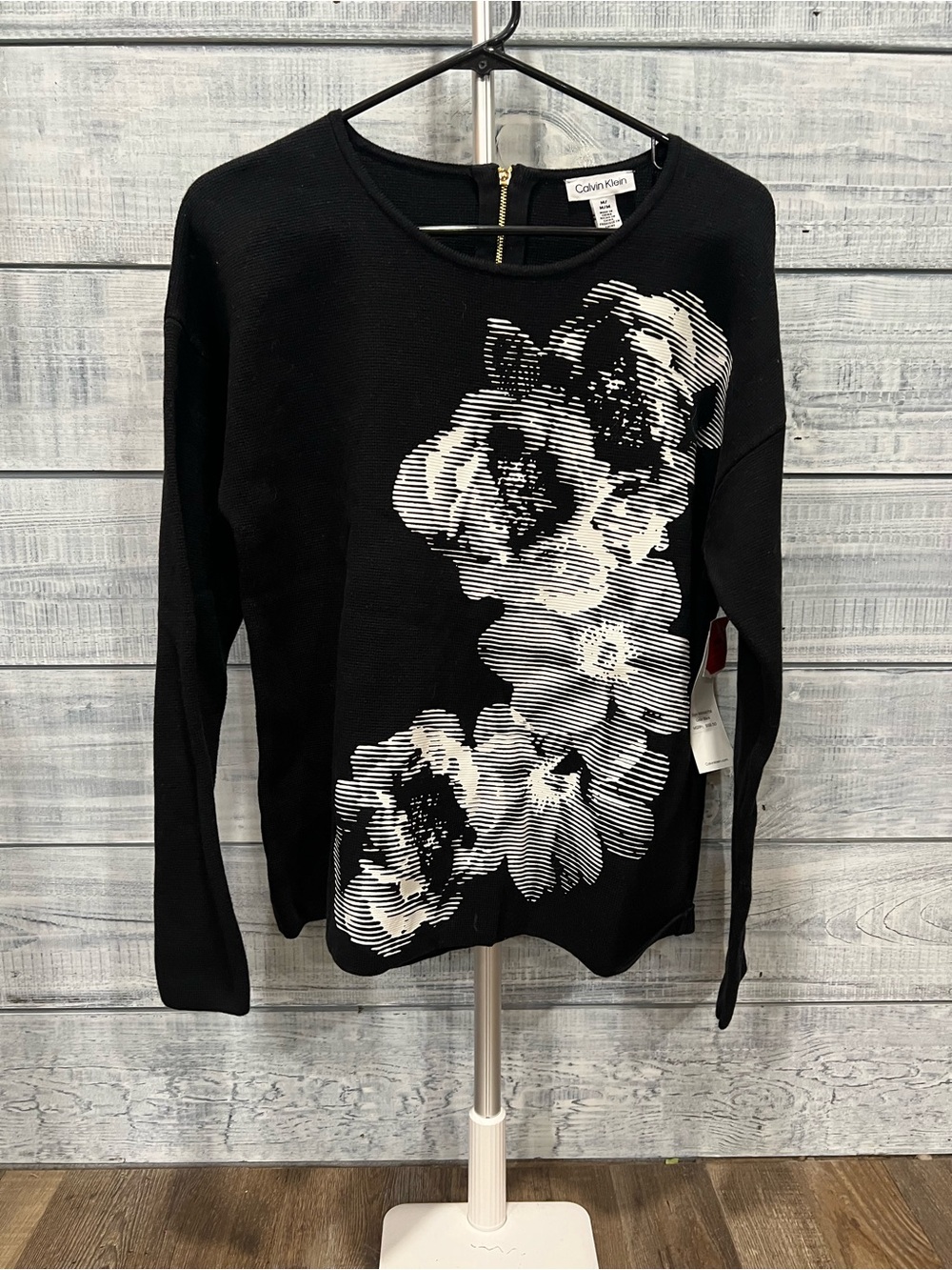 Calvin Klein Black Crewneck Sweatshirt with White Floral Print